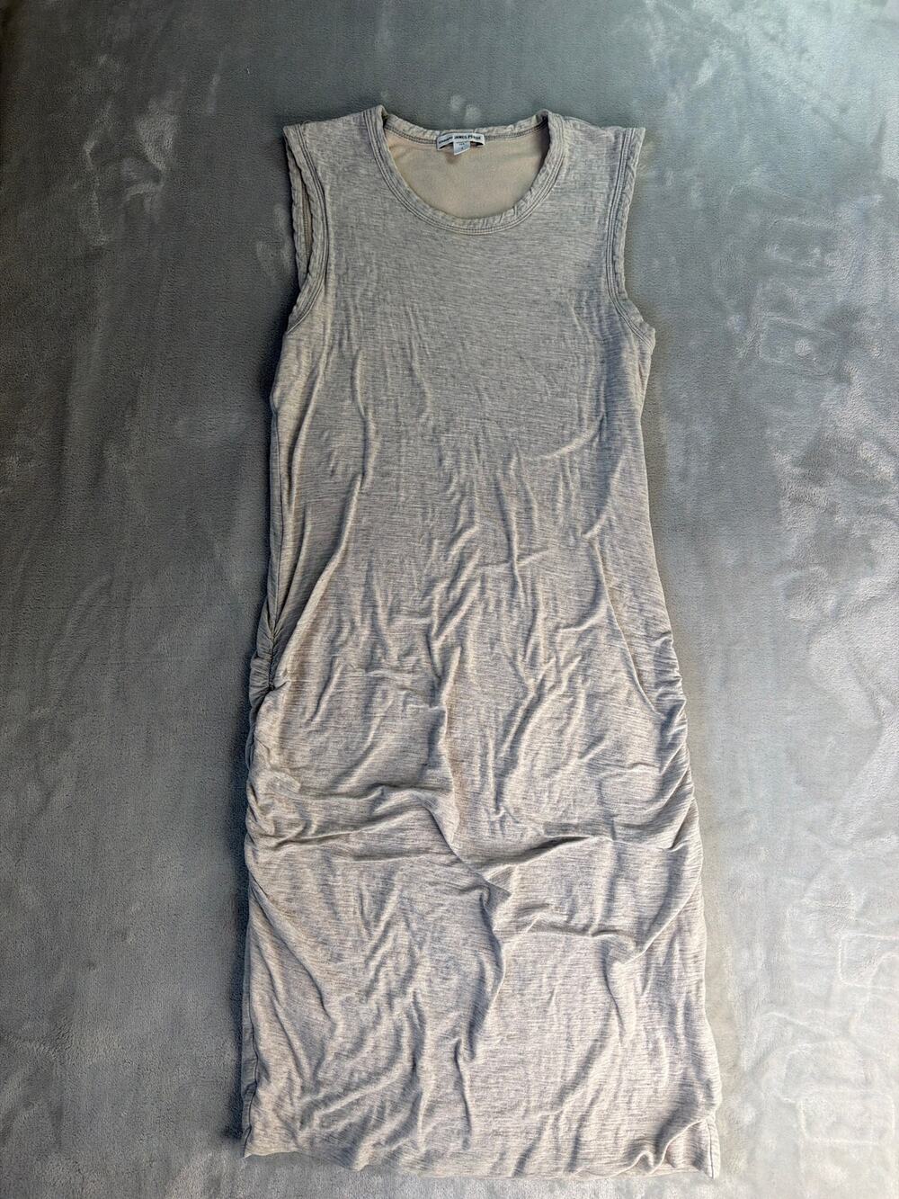 Standard James Perse Heathered Ruched Side Tank Midi Dress Grey Cream 1 S